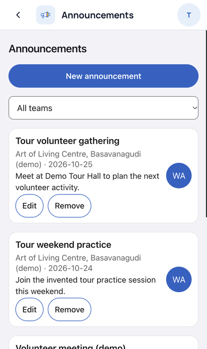 Announcements: Everyone on the team reads it in the same screen. You can ed