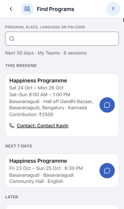 Find Programs: Open Find Programs. Sessions for the next 30 days show first