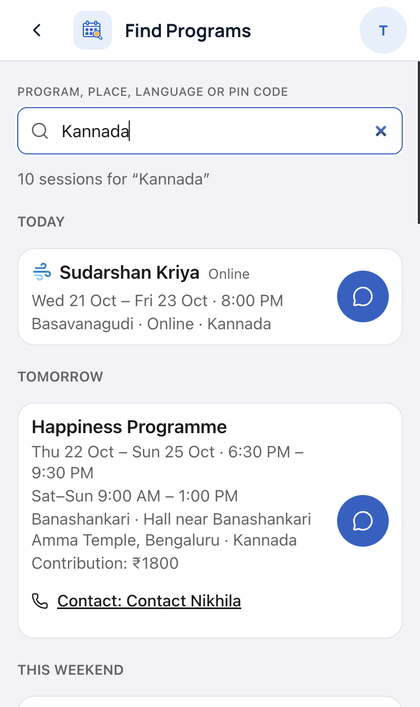 Find Programs: Type a place, language or PIN code in the search box.