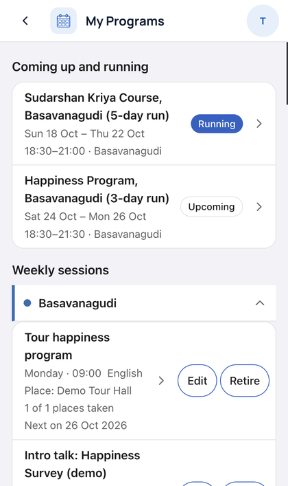 My Programs: Open My Programs. You see coming up and running sessions, an