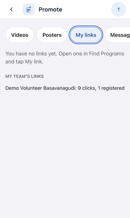 Promote: Open Promote. Tap My links to see your own link and how many