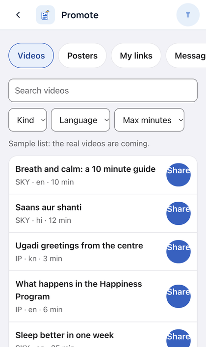 Promote: Tap Videos to find a video. Use Kind, Language and Max minut